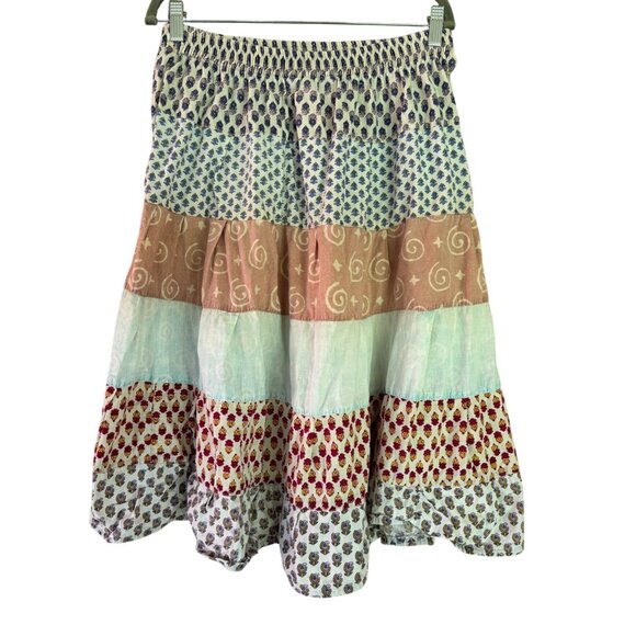 Sacred Threads Patchwork Boho Tiered Skirt Cotton Multicolor - Picture 1 of 14